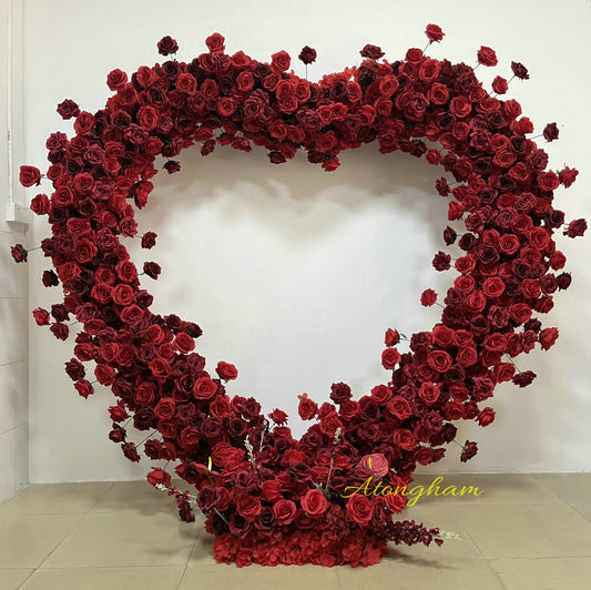 How to Create a Stunning Wedding Backdrop with the Red Burgundy Heart Arch Flower Arrangement