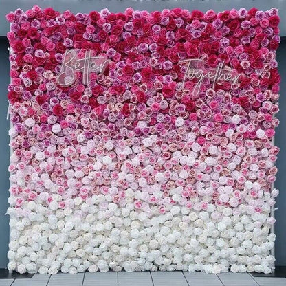 Hot Pink, Baby Pink, Ivory Gradient Flower Wall, Wedding Engagement Baby Shower Backdrop Decoration