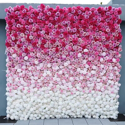 Hot Pink, Baby Pink, Ivory Gradient Flower Wall, Wedding Engagement Baby Shower Backdrop Decoration