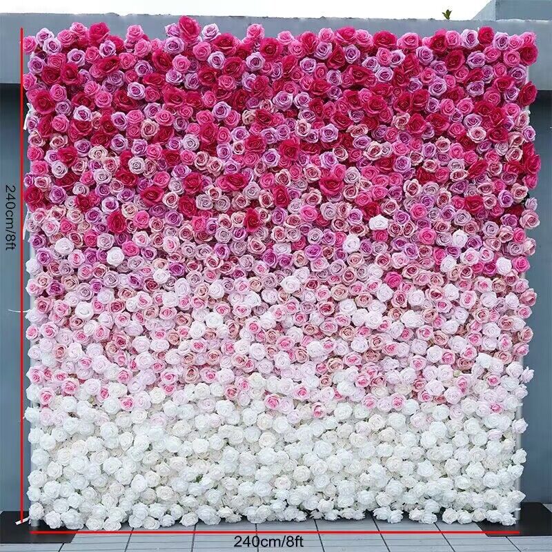 Hot Pink, Baby Pink, Ivory Gradient Flower Wall, Wedding Engagement Baby Shower Backdrop Decoration