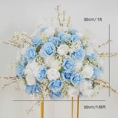 Sky Blue, White Rose, Baby breath Artificial Wedding Table Flower Ball, Wedding Centerpiece Table Decor