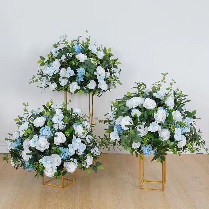 Artificial White Rose, Greenery Artificial Wedding Table Centerpiece, Aisle Flower Ball, Various Size