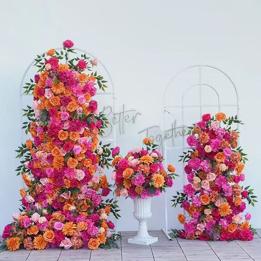 Burnt Orange, Hot Pink Wedding Archway Flower Arrangement, Centerpiece, Ceremony Reception, Engagement Backdrop Decoration