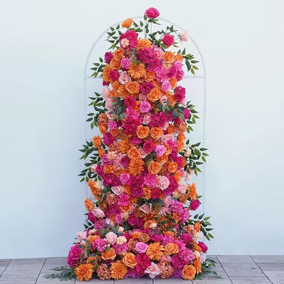 Burnt Orange, Hot Pink Wedding Archway Flower Arrangement, Centerpiece, Ceremony Reception, Engagement Backdrop Decoration