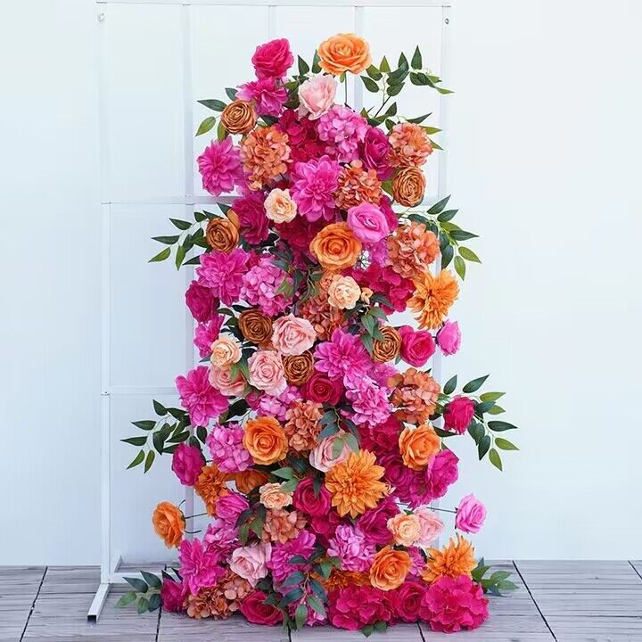 Burnt Orange, Hot Pink Wedding Archway Flower Arrangement, Centerpiece, Ceremony Reception, Engagement Backdrop Decoration