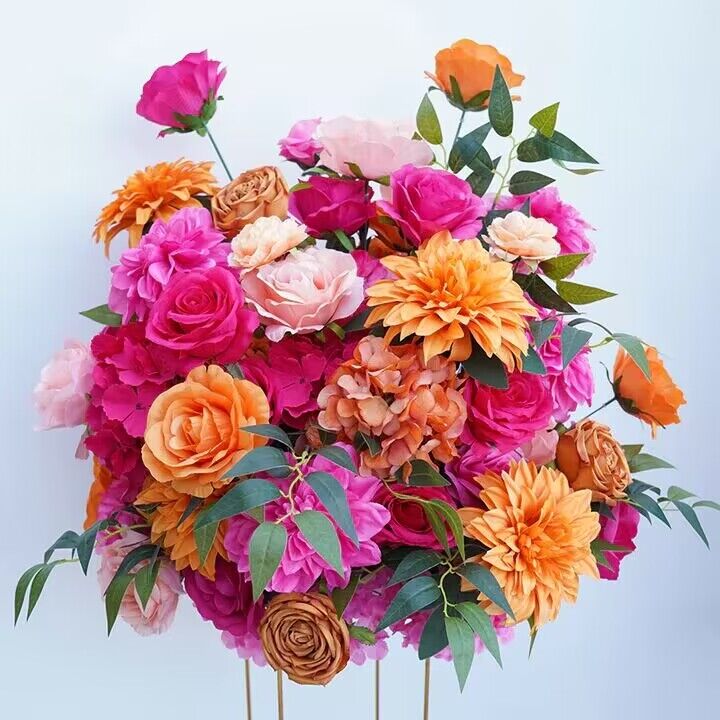 Burnt Orange, Hot Pink Wedding Archway Flower Arrangement, Centerpiece, Ceremony Reception, Engagement Backdrop Decoration