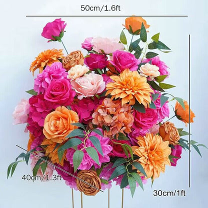 Burnt Orange, Hot Pink Wedding Archway Flower Arrangement, Centerpiece, Ceremony Reception, Engagement Backdrop Decoration