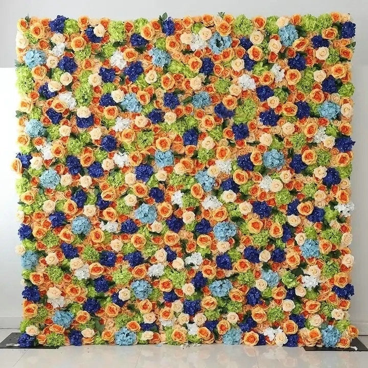 Champagne, Orange, Green, Nave Blue Flower Backdrop, Wedding Engagement Baby Shower Backdrop Decoration