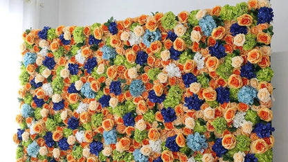 Champagne, Orange, Green, Nave Blue Flower Backdrop, Wedding Engagement Baby Shower Backdrop Decoration