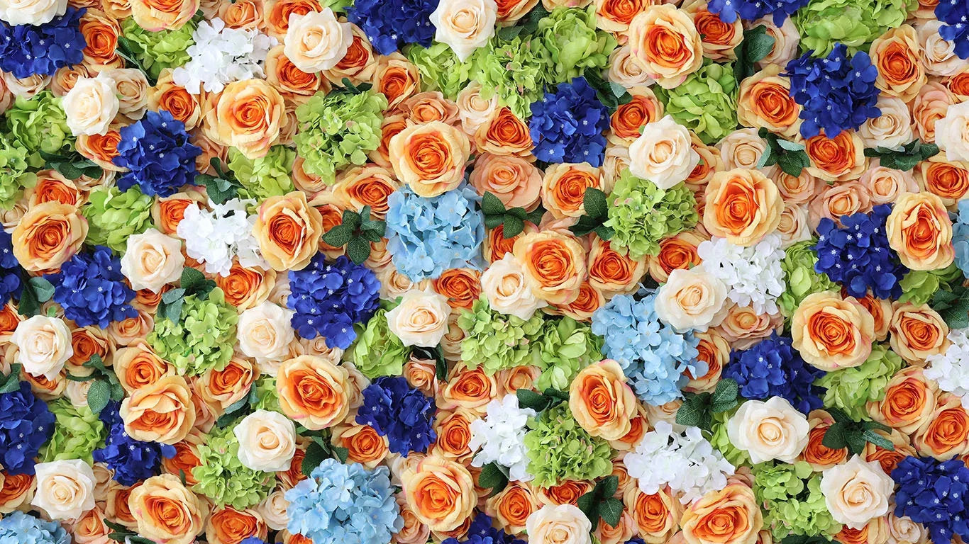 Champagne, Orange, Green, Nave Blue Flower Backdrop, Wedding Engagement Baby Shower Backdrop Decoration