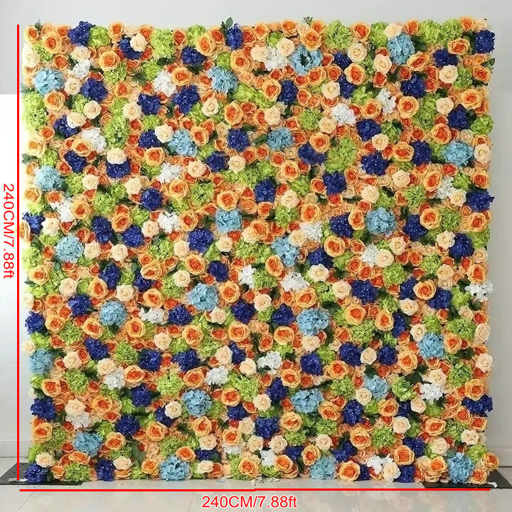 Champagne, Orange, Green, Nave Blue Flower Backdrop, Wedding Engagement Baby Shower Backdrop Decoration