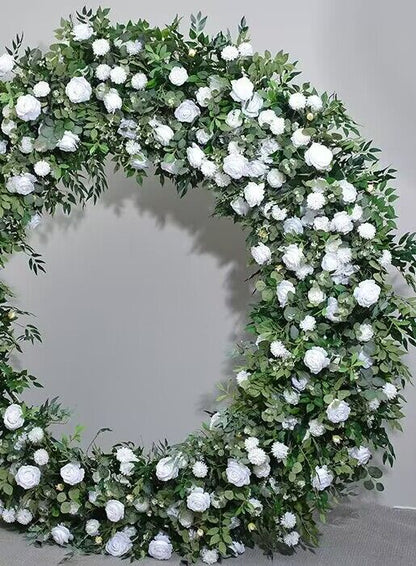 Artificial Greenery, White Round Archway Flower, Circle Wedding Engagement Ceremony Reception Flower Garland