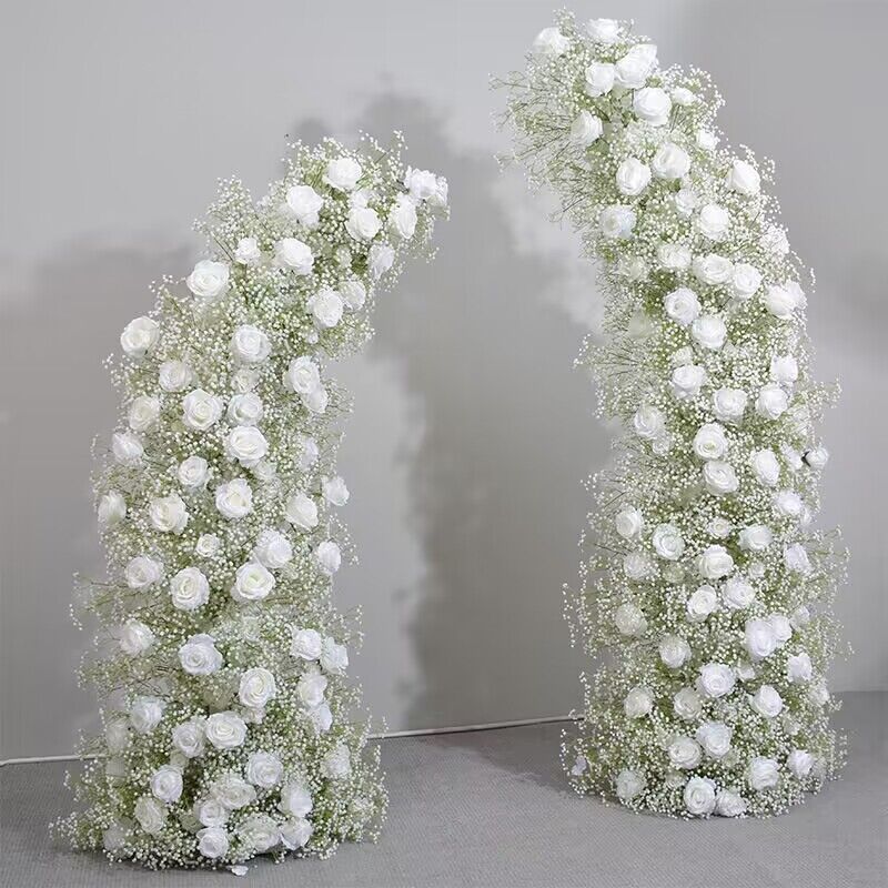 White Rose, Baby breaths Wedding Archway Flowers, Wedding Backdrop Customize Flower, Engagement Backdrop Photography Props