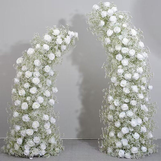 White Rose, Baby breaths Wedding Archway Flowers, Wedding Backdrop Customize Flower, Engagement Backdrop Photography Props