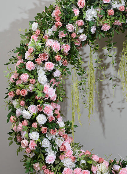 Sweet Blush Pink, Baby Pink, White Round Archway Flower, Wedding Engagement Backdrop Flower Runner