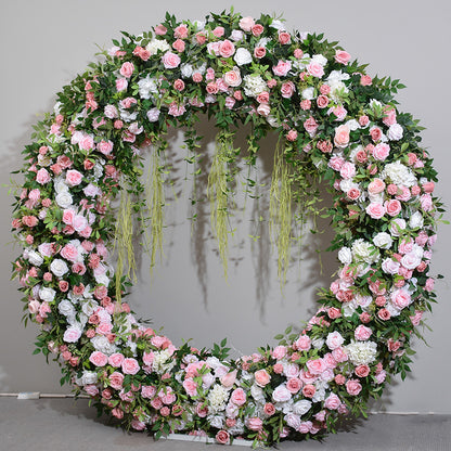 Sweet Blush Pink, Baby Pink, White Round Archway Flower, Wedding Engagement Backdrop Flower Runner