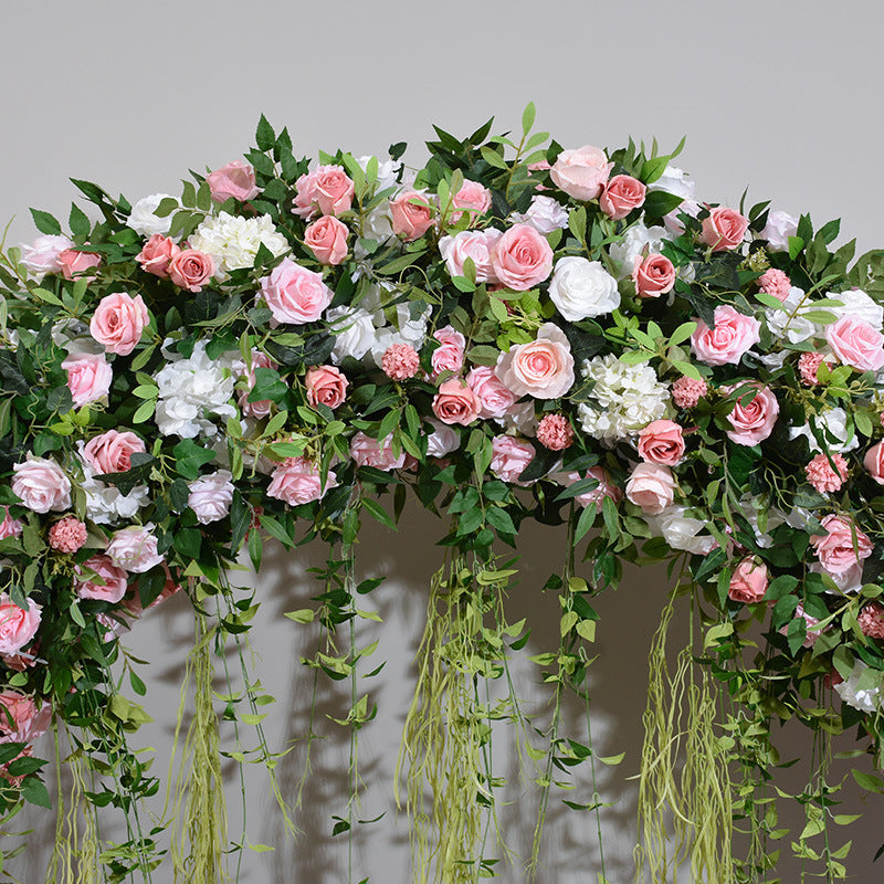 Sweet Blush Pink, Baby Pink, White Round Archway Flower, Wedding Engagement Backdrop Flower Runner