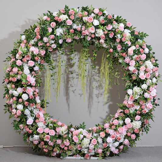 Sweet Blush Pink, Baby Pink, White Round Archway Flower, Wedding Engagement Backdrop Flower Runner