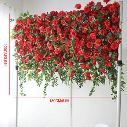 Artificial Red Rose, Green Leaves Flower Backdrop, Wedding Engagement Baby Shower Bridal Shower Backdrop Decoration