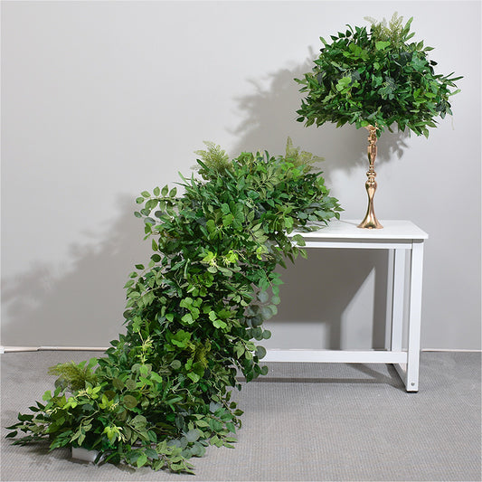 Greenery Flower Runner, Centerpiece, Ceremony Reception Flower Arrangement, Artificial Green Leaves