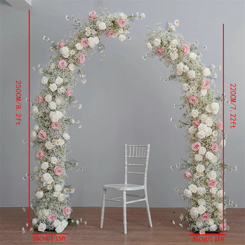 Charming Baby Breaths, Light Pink, Ivory Rose Flower Row, Wedding Backdrop Arch Flower Arrangement