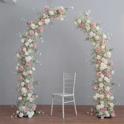 Charming Baby Breaths, Light Pink, Ivory Rose Flower Row, Wedding Backdrop Arch Flower Arrangement