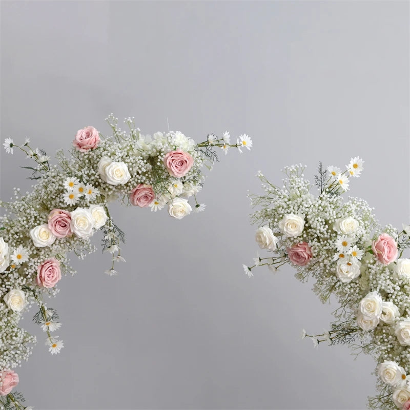 Charming Baby Breaths, Light Pink, Ivory Rose Flower Row, Wedding Backdrop Arch Flower Arrangement