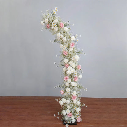 Charming Baby Breaths, Light Pink, Ivory Rose Flower Row, Wedding Backdrop Arch Flower Arrangement