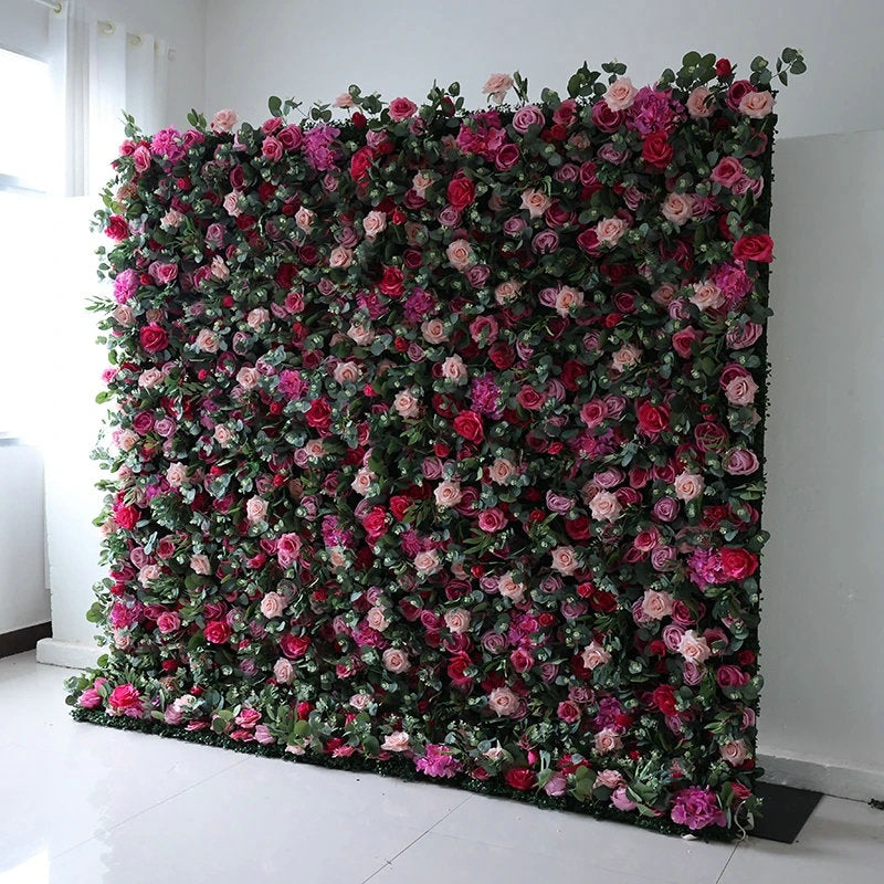 Hot Pink, Dusty Pink, Eucalyptus Leaves Flower Backdrop, Wedding Stage Party Home Festival Indoor and Outdoor Decoration