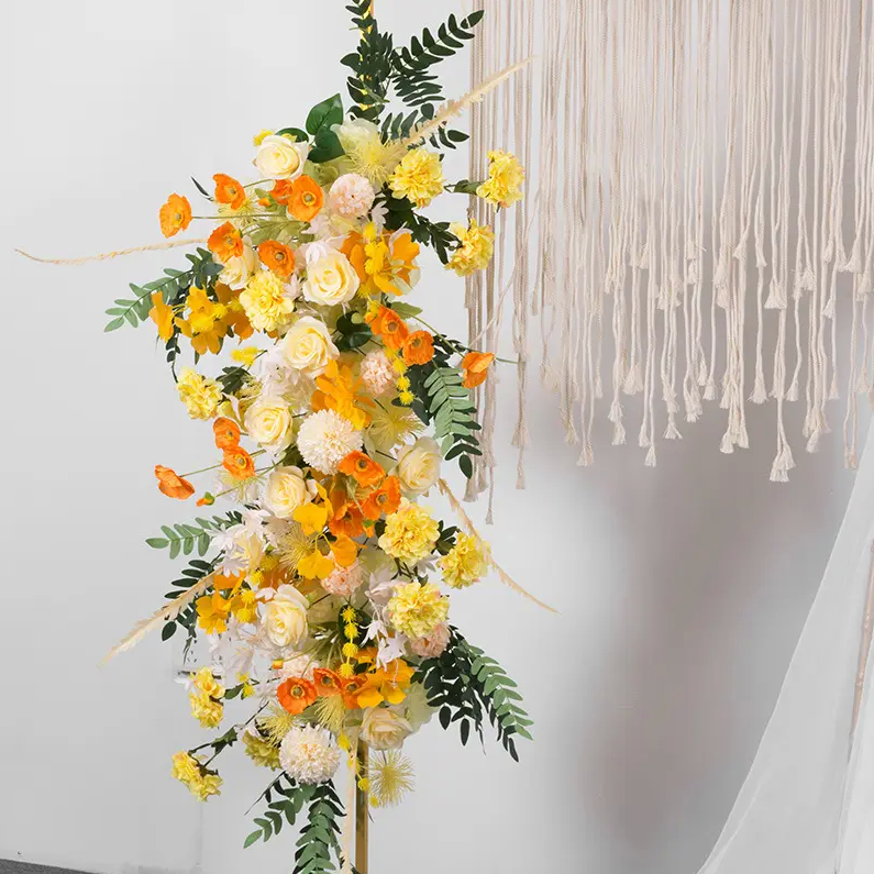 Custom Yellow Flower Arrangement, Dinner Business Decoration,Artificial Flower Row Custom