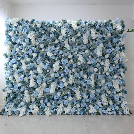 Light Sky Blue, Cadetblue, Ivory Flower Wall Background, Spring Wedding Birthday Party Floral Panel