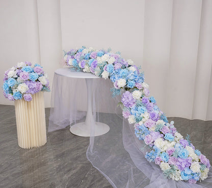 Light Purple,Sky Blue,Ivory Flower Runner,Wedding Flower Centerpiece,Bridal Shower Backdrop Decoration