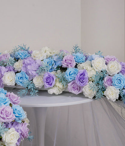 Light Purple,Sky Blue,Ivory Flower Runner,Wedding Flower Centerpiece,Bridal Shower Backdrop Decoration