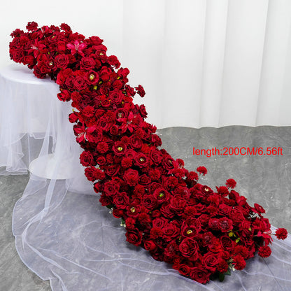 Artificial Burgundy Flower Runner, Wedding Flower Centerpiece, Engagement Backdrop Decor