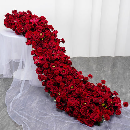 Artificial Burgundy Flower Runner, Wedding Flower Centerpiece, Engagement Backdrop Decor