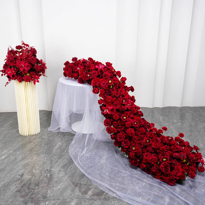 Artificial Burgundy Flower Runner, Wedding Flower Centerpiece, Engagement Backdrop Decor