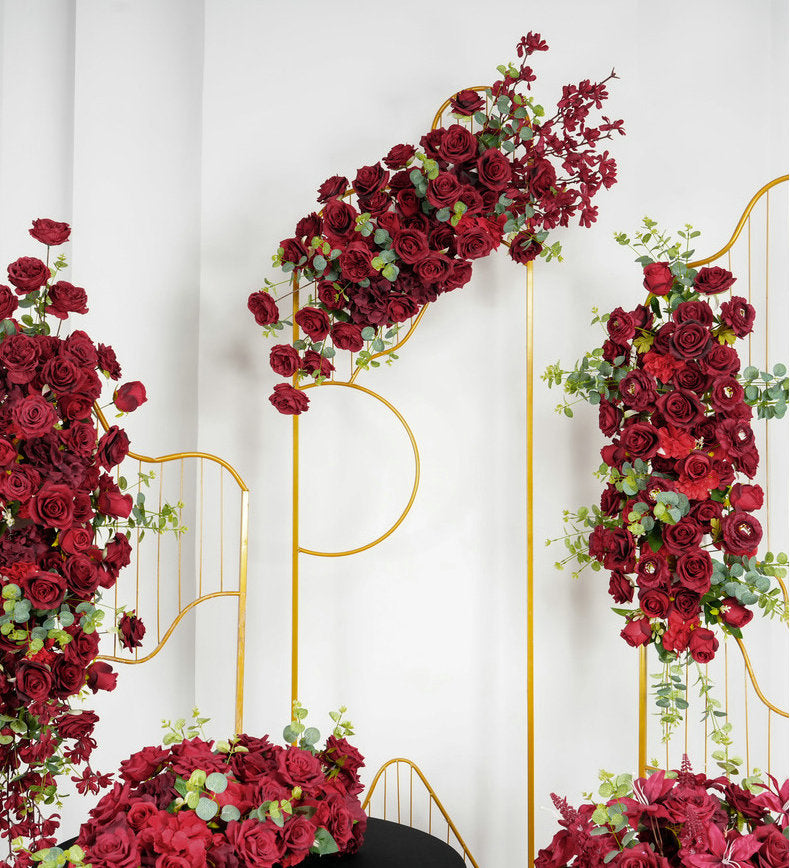 Burgundy Flower Runner, Wedding Flower Centerpiece, Bridal Shower Backdrop Decoration