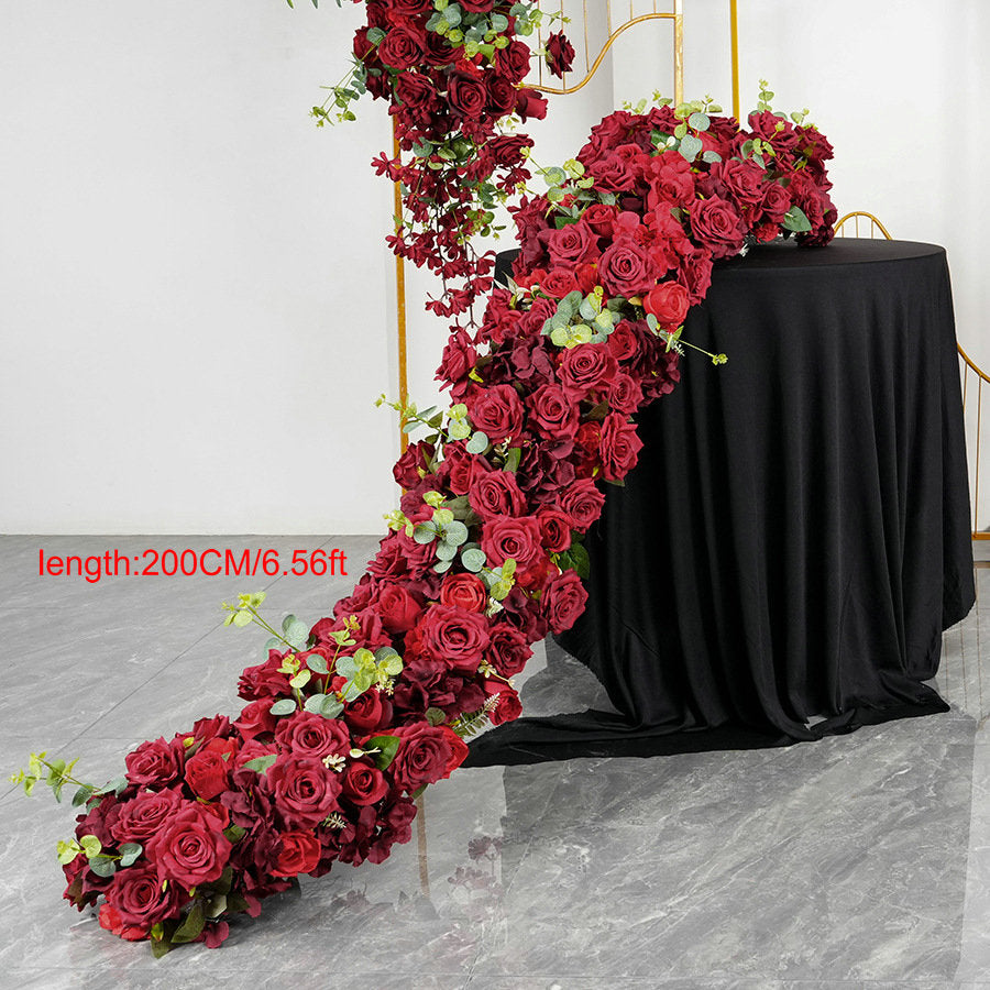 Burgundy Flower Runner, Wedding Flower Centerpiece, Bridal Shower Backdrop Decoration