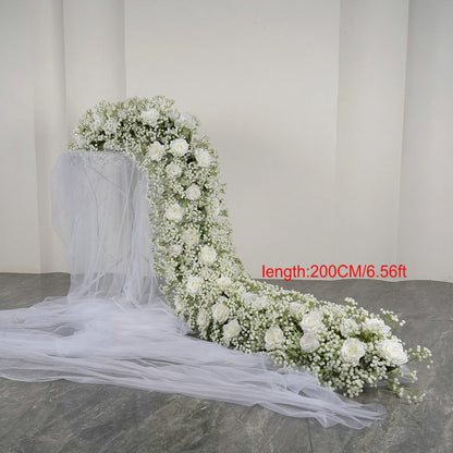 Cream Rose and Babysbreath Flower Runner, Flower Centerpiece, Wedding, Baby Shower Backdrop Decoration