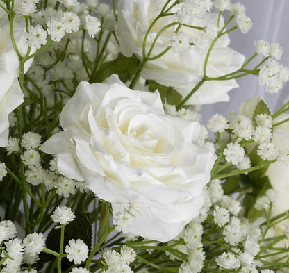 Cream Rose and Babysbreath Flower Runner, Flower Centerpiece, Wedding, Baby Shower Backdrop Decoration