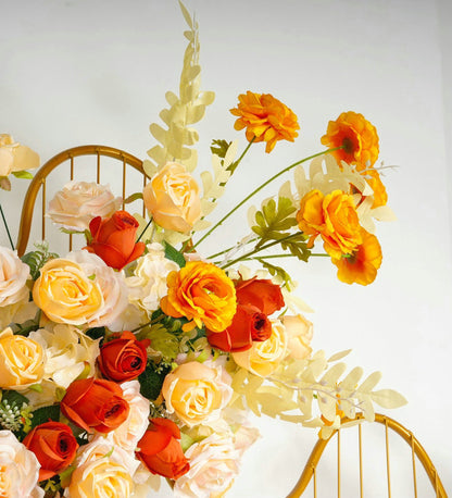 Orange, Yellow Flower Arrangement, Flower Centerpiece, Wedding Reception Table Runner