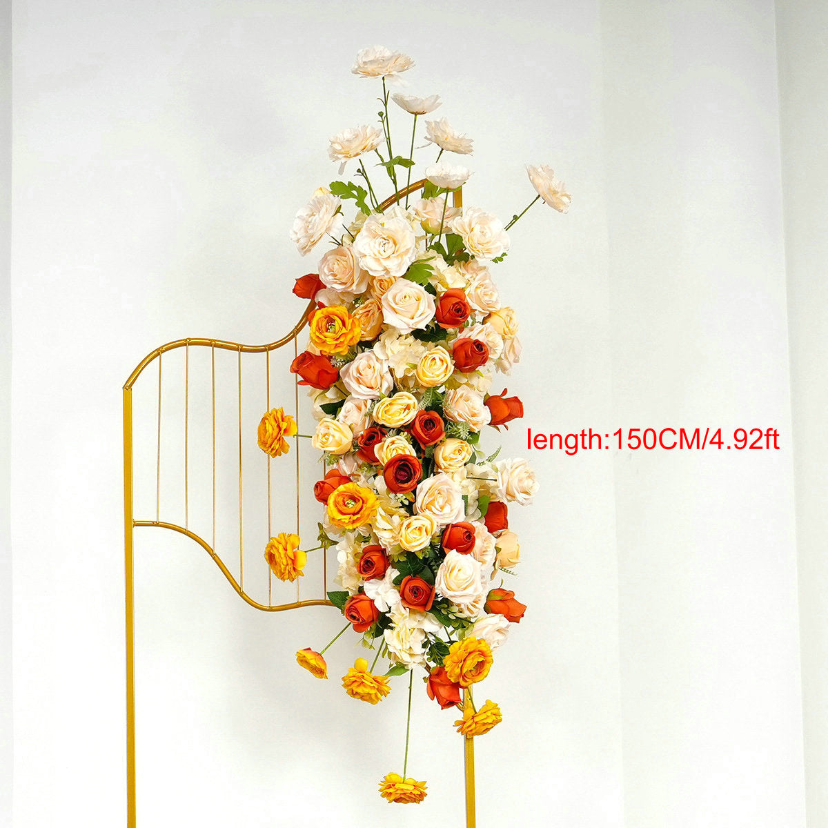 Orange, Yellow Flower Arrangement, Flower Centerpiece, Wedding Reception Table Runner