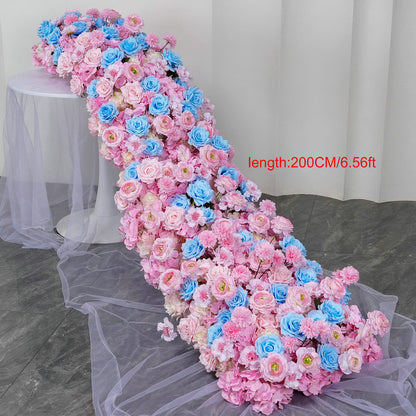 Light Pink, Sky Blue Flower Arrangement, Flower Centerpiece, Wedding Reception Table Runner, Baby Shower Backdrop Decoration