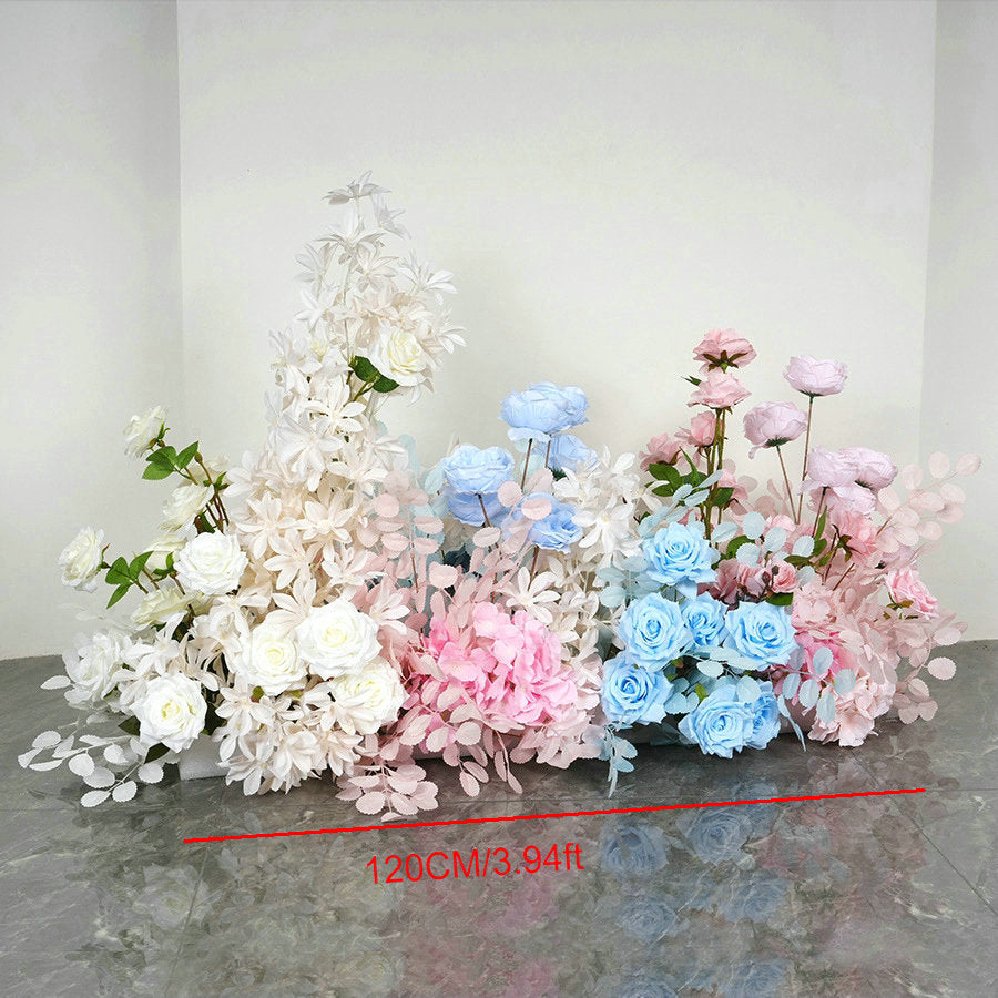 Artificial Light Pink, Sky Blue, Ivory Flower Row, Flower Centerpiece, Wedding Reception Table Runner