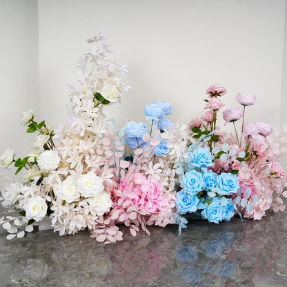 Artificial Light Pink, Sky Blue, Ivory Flower Row, Flower Centerpiece, Wedding Reception Table Runner