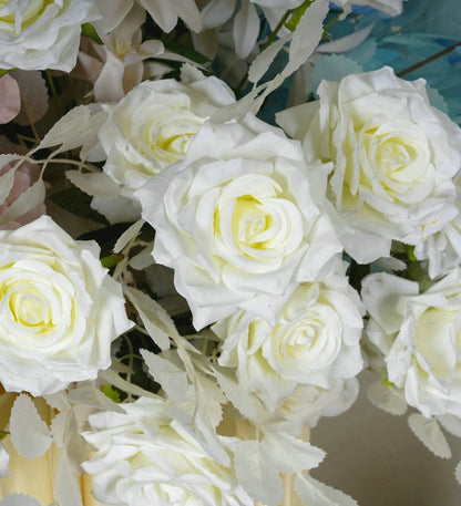 Artificial Light Pink, Sky Blue, Ivory Flower Row, Flower Centerpiece, Wedding Reception Table Runner