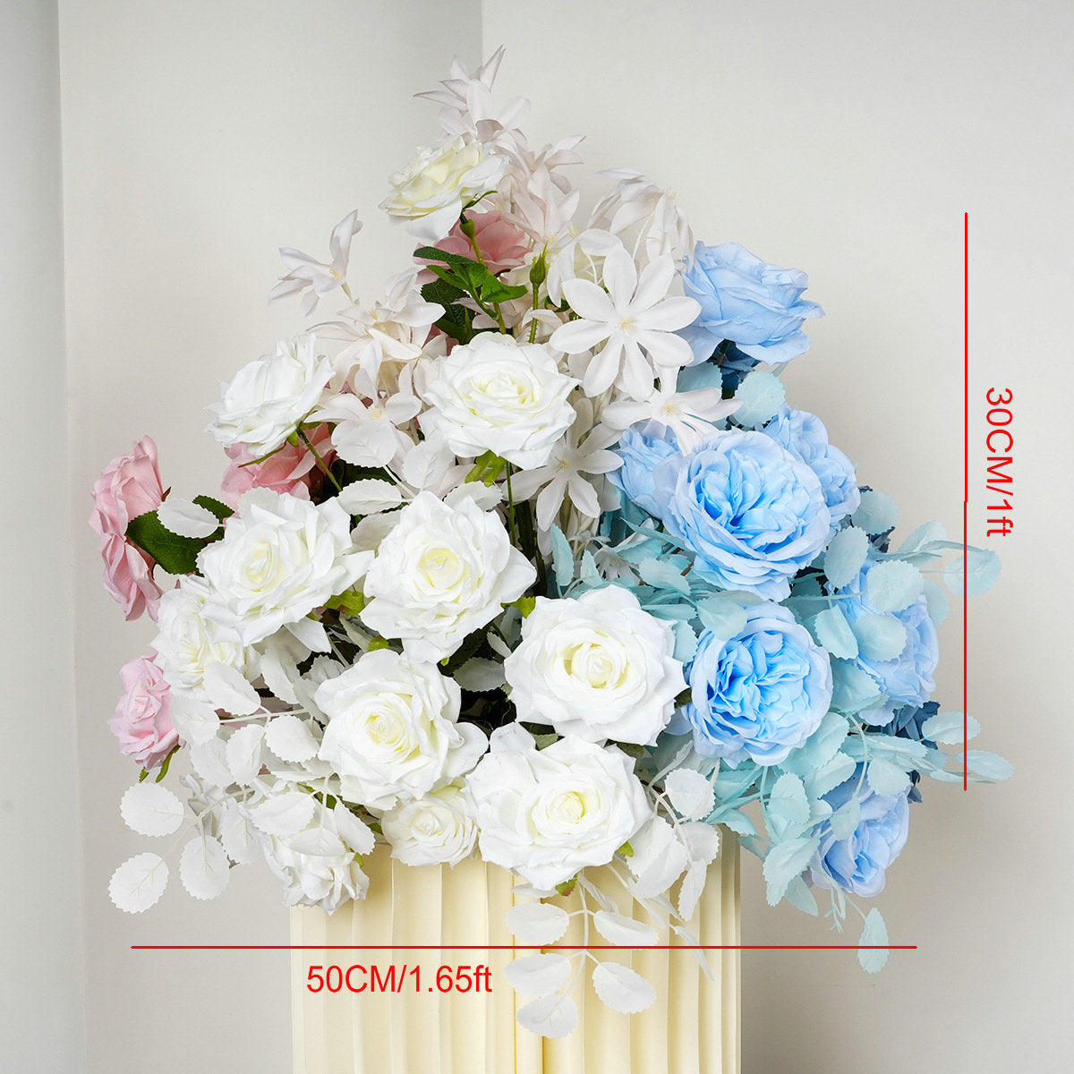 Artificial Light Pink, Sky Blue, Ivory Flower Row, Flower Centerpiece, Wedding Reception Table Runner