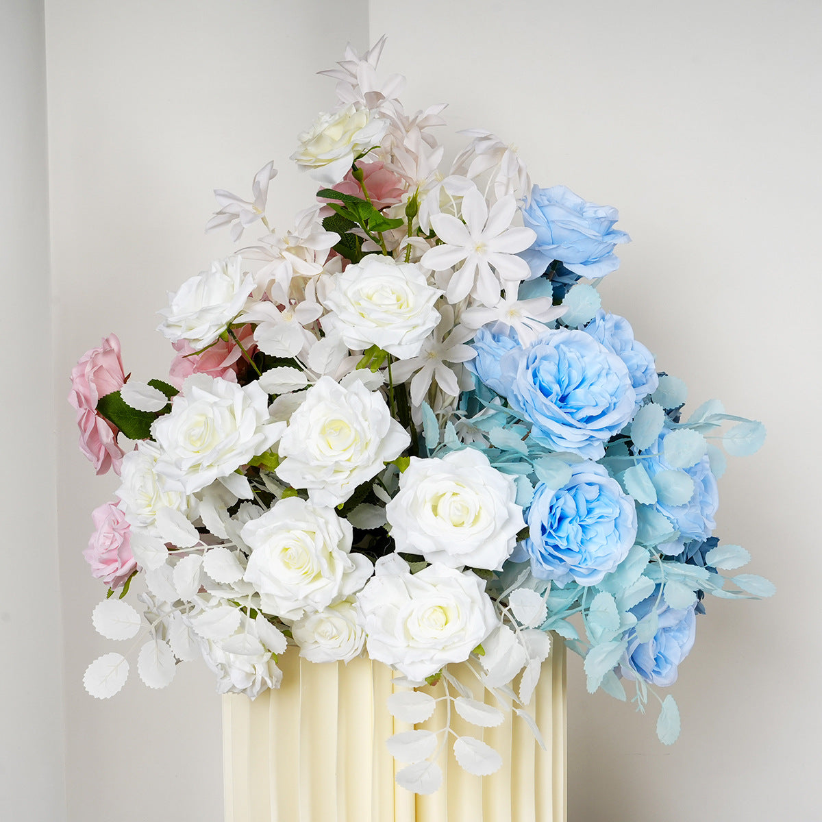 Artificial Light Pink, Sky Blue, Ivory Flower Row, Flower Centerpiece, Wedding Reception Table Runner