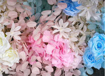 Artificial Light Pink, Sky Blue, Ivory Flower Row, Flower Centerpiece, Wedding Reception Table Runner