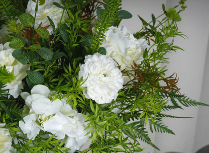 Artificial Green Plants, White Flower Arrangemnet, Centerpiece, Wedding Reception Table Runner